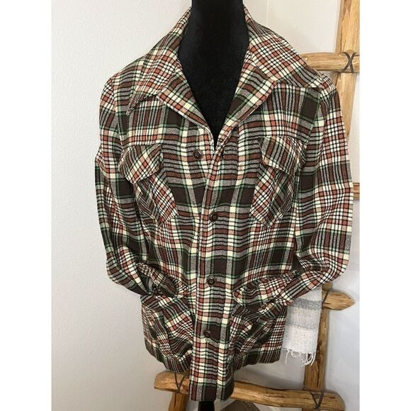 Vintage 70’s Wool Plaid Jacket/Blazer Brown/Cream/Orange/Green Fall Women’s L - Picture 12 of 16